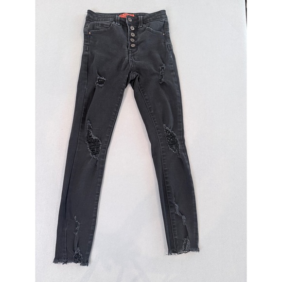 Wax Jean Denim - Wax Jean Butt I Love You Black Distressed Skinny Jeans Button Fly 1/25